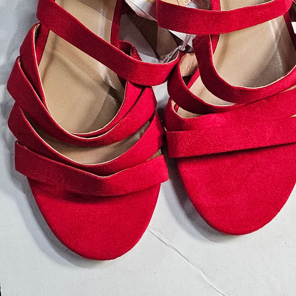 A New Day Amali Red Suede Multi Strap Block Heel Sandals Women Size 8 - Picture 10 of 10